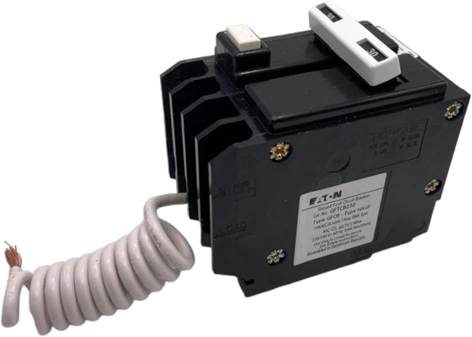 EATON GFTCB230 Cutler Hammer Ground Fault Circuit Breaker, 30 Amp, 120/240 Vac, 10 Kaic, 14-4 Awg, 2 Poles