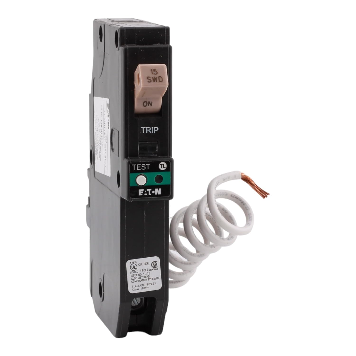 CUTLER-HAMMER CHFN115AF 15 Amp Single Pole Arc Fault AFCI Circuit Breaker, Pigtail Neutral, 120/240V, 10kAIC, UL Listed